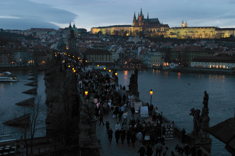 charles bridge, prague, at dusk