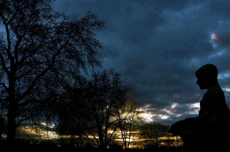 sun is setting where the time is stopped